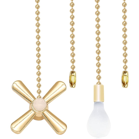 2PCS Ceiling Fan Pulls,Ceiling Fan Pull Chain 12inch Pull Chains for Ceiling Fans and Lights,Fan Pull Chain,Ceiling Fan Light Pull Chain Extension with Decorative lamp Bulb and Fan (Golden)