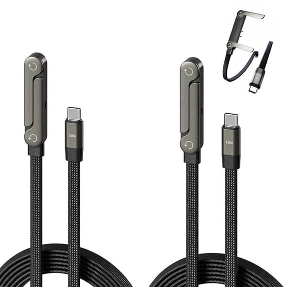 2PCS Cell Phone Charger, 240W Fast Charging Cable, Invisible Stand Charging Cable, 4.92ft USB C to USB C Cable, Built-in Phone Stand for Smartphones Tablets