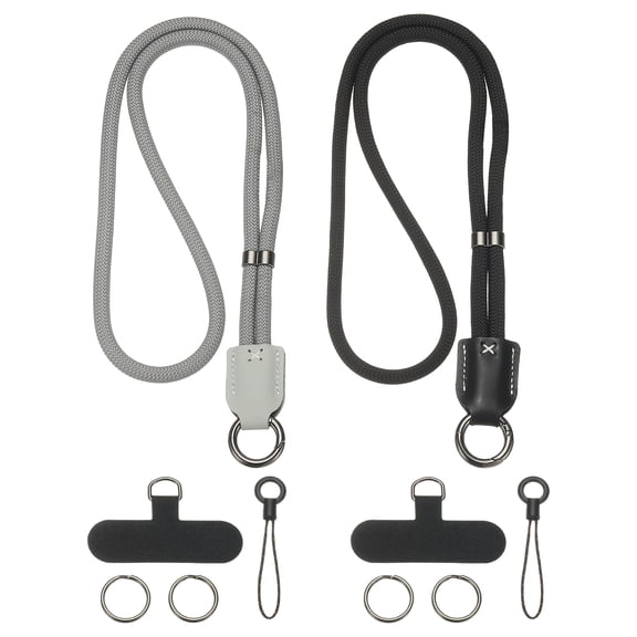 2PCS Cell Phone Lanyard, 18.5inch Phone Lanyard Crossbody Neck Anti Theft Strap Chain Universal Wrist Adjustable Long with Tether Tab for Women Mobile Cellphone Case, Gray Black