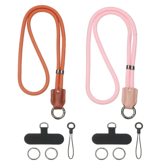 2PCS Cell Phone Lanyard, 18.5inch Phone Lanyard Crossbody Neck Anti Theft Strap Chain Universal Wrist Adjustable Long with Tether Tab for Women Mobile Cellphone Case, Orange Pink