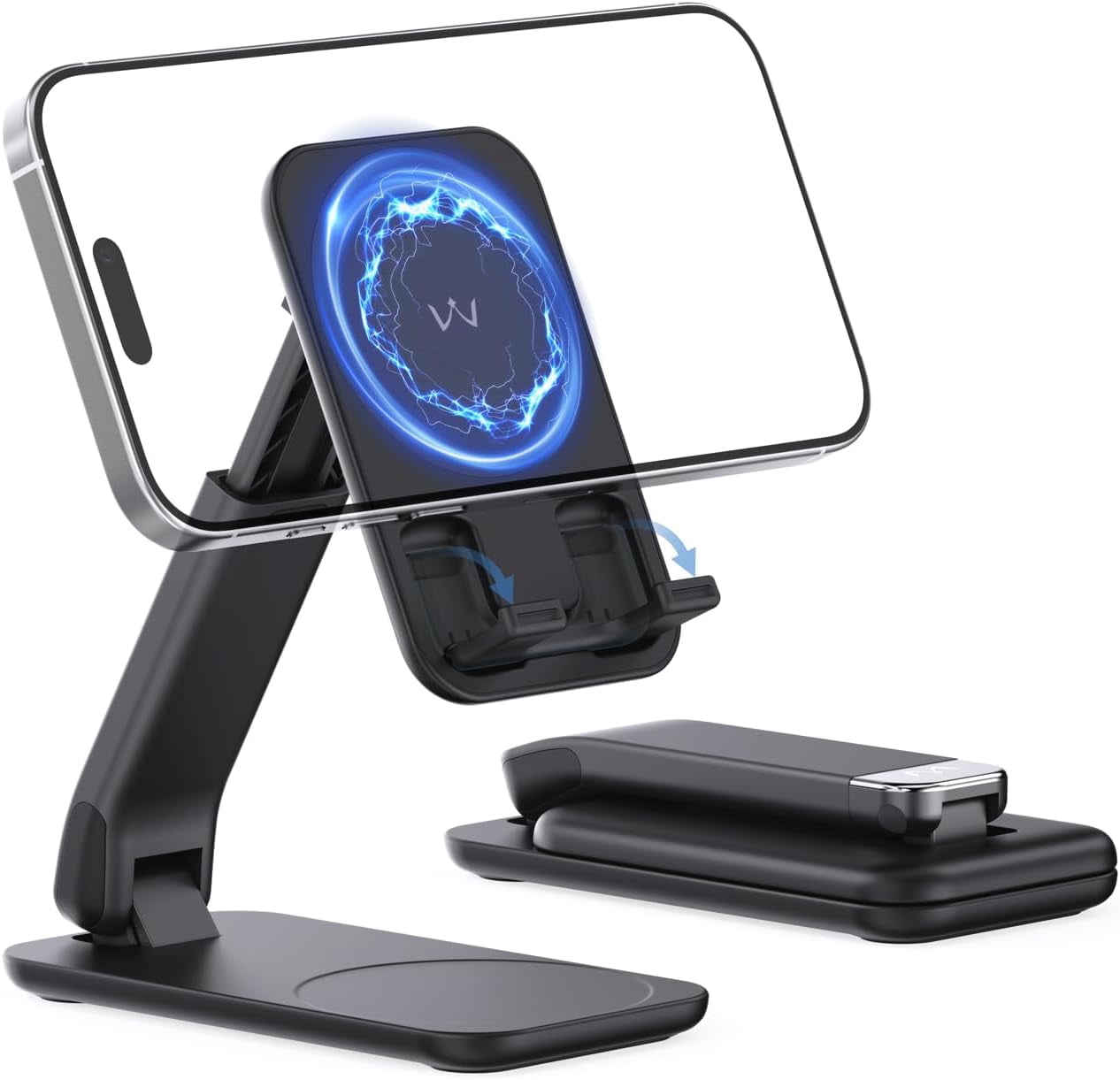 2PCS Cell Phone Stand, Multi-Angel Adjustable 360° Rotation Non-Slip Metal Phone Stand Compatible with iPone Android Smartphone and Tablet(Grey&Grey)