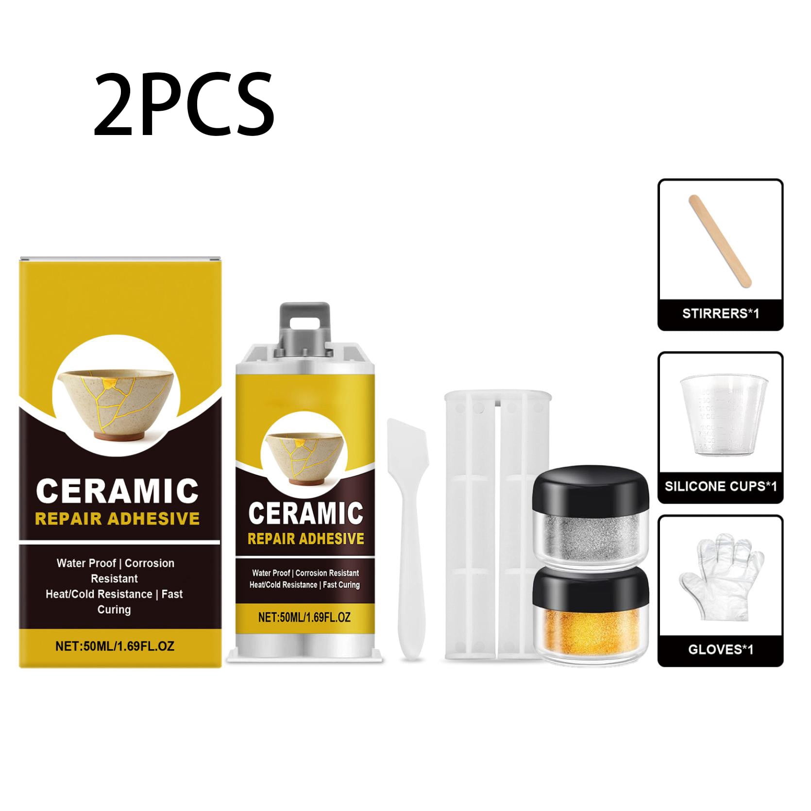 2PCS Ceramic Repair Kit For Broken Porcelain And Glass With Strong Bonding Glue Easy To Use And Transparent Finish For Home Repair And Diy Projects 50Ml Tube 3.30In X 1.85In 0.18Lb