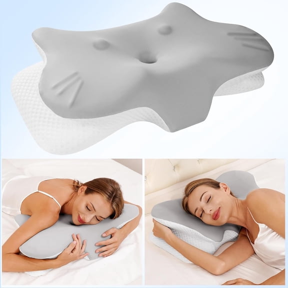 2PCS Cervical Pillow for Neck Pain Relief, Neck Pillow for Sleeping Side Sleeper Ergonomic Memory Foam Support Pillows Back Sleepers for Sleeping,Machine Washable Pillowcase Grey
