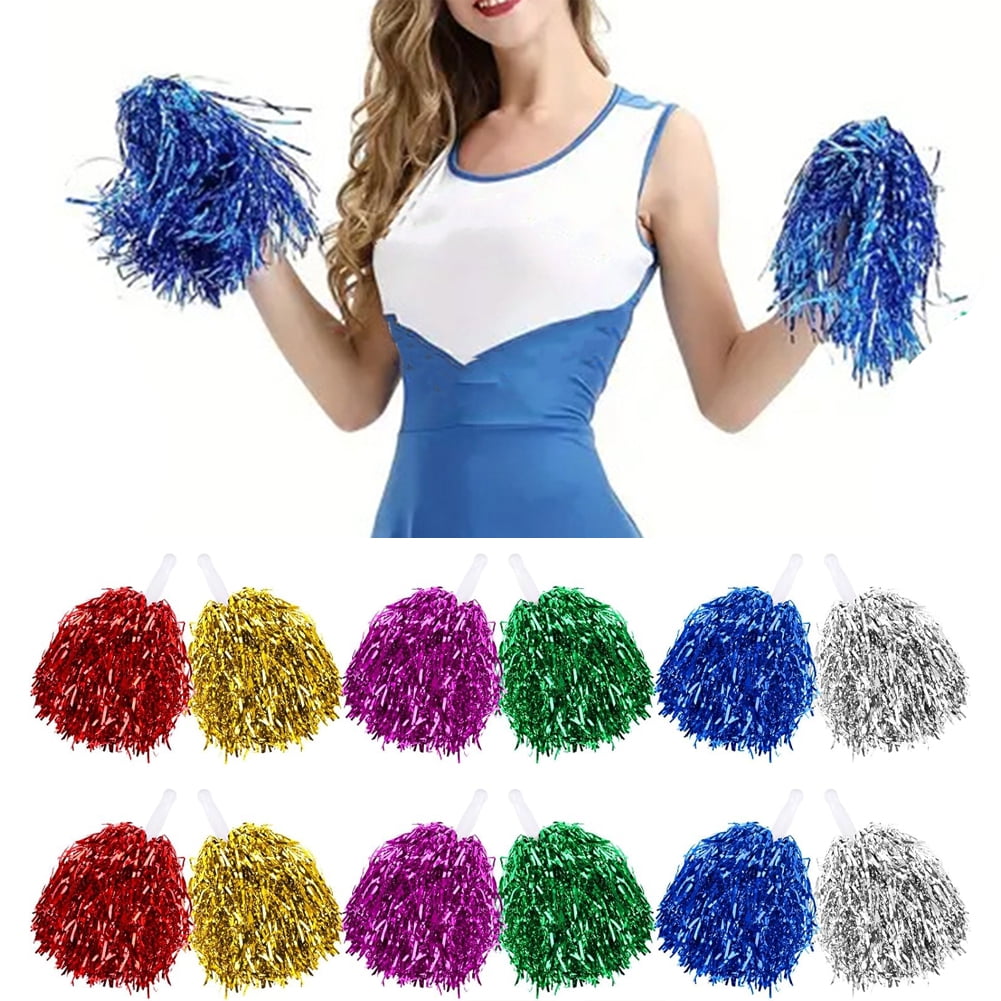 2PCS Cheerleading Pom Poms Metallic Foil Plastic Pom Poms with Baton ...