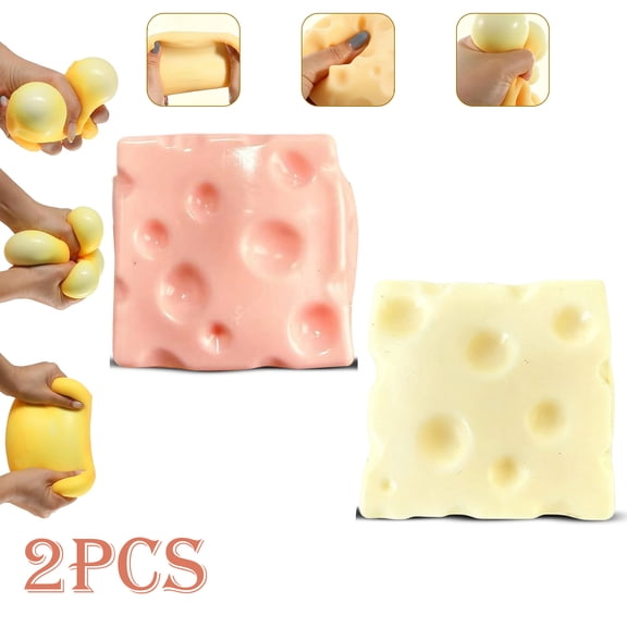 2PCS Cheese Squishy Giant Slow Rising Sensory Fidget Cube Block Stress and Anxiety Relief Squeeze Toy for Adults Teens Easter Basket Stuffers