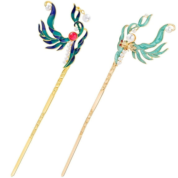 2PCS Chinese Vintage Pearl Rhinestones Hair Sticks for Brides, Wedding Traditional Aesthetics Hairpin, Hair Jewelry Accessories for Hanfu Cheongsam Chinese Wedding Brides Women, Girls -Blue