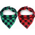 thumbnail image 1 of 2PCS Chirstmas Green and Red Plaid Dog Bandanas with Button, Dual Layer Scarf Soft Cotton Triangle Bib Girls and Boys Kerchief Adjustable Accessories for Small Medium Large Pets, 1 of 5