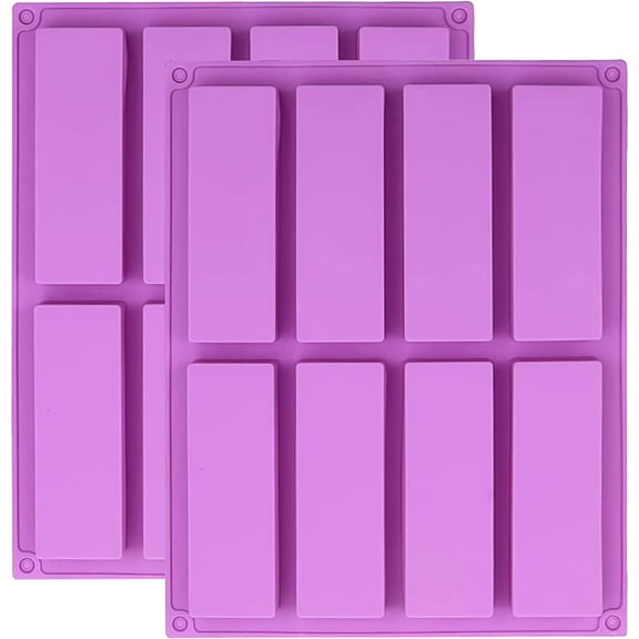 2PCS Chocolate Bar Moulds, 8 Cavity Large Rectangle Silicone Granola Bars Mould, Energy Cereal Bars Mould for Baking Bread Brownie Cheesecake Butter Soap (Purple)