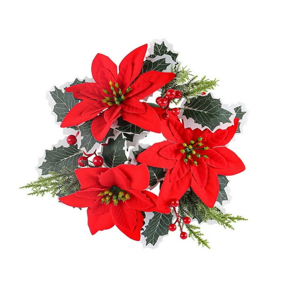 2PCS Christmas Candle Holders Rings Wreath, Candle Ring Wreath for Xmas Table Decorations Red