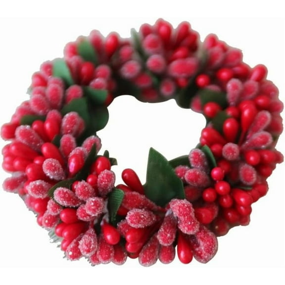 2PCS Christmas Candle Ring Wreaths, Artificial Red Berries Candle Rings for Pillars Candle Holder, Christmas Table Centerpiece Family and Year Decoration