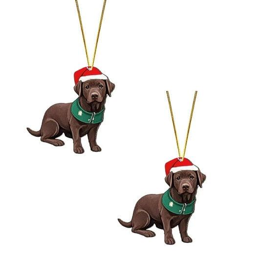 2PCS Christmas Chocolate Lab Labrador Ornament Wood Hanging Christmas Tree Ornaments Holiday Decorations for Xmas Tree Decor Retriever Gifts for Labrador Lovers