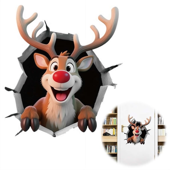 2PCS Christmas Creative Wall Stickers, Funny Wall-Breaking Christmas Stickers, PVC for Living Room, Door, Window & Refrigerator, Funny Festive Home Decor