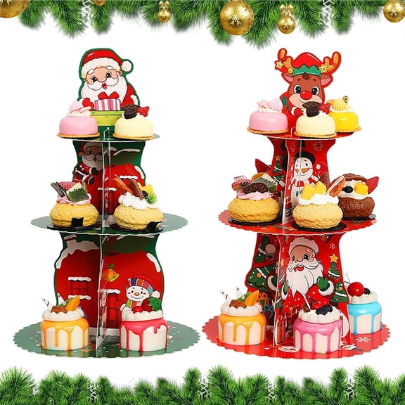 2PCS Christmas Cupcake Tower, 3 Tier Wedding Cookie Display Holder, Party Dessert Stand