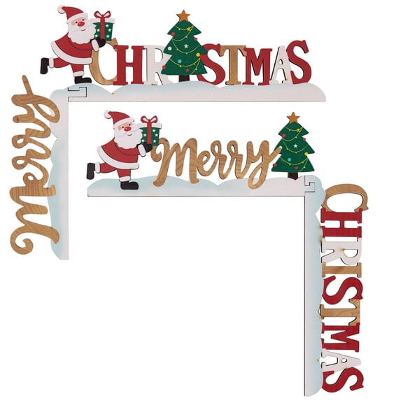 2PCS Christmas Door Ornaments Wooden Santa/Dwarf Door Corner Sign Xmas Indoor Decorations for Door Frame Fireplace Mantle