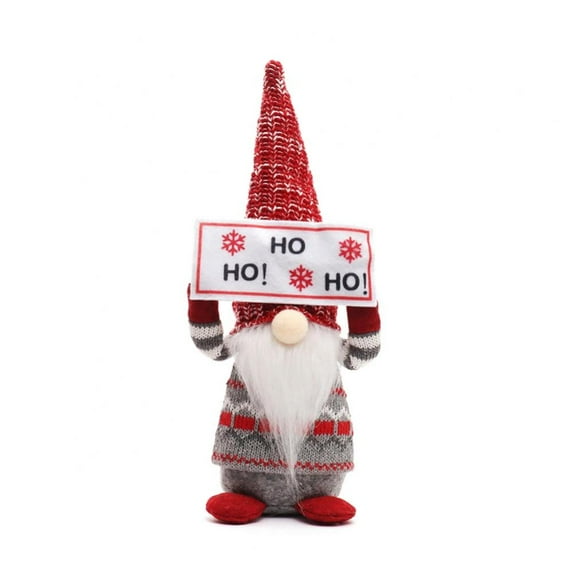 2PCS Christmas Gnomes Plush Decorations, Red Handmade Knitted Swedish Santa Gnome Tomte Holding Led Lighted HO Ho Ho Ho Signs, Christmas Plush Elf Dolls Faceless Figurines for Table Home Party Decor