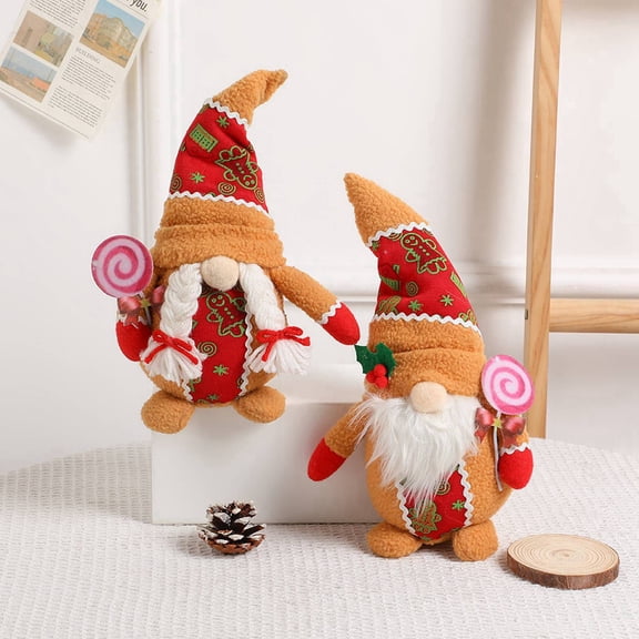 2PCS Christmas Gnomes Plush with Gingerbread,Handmade Xmas Tomte Swedish Gnomes Figurine Elf Doll Gifts Table Ornaments for Home Office Decor