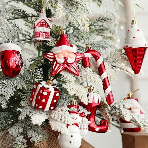 2PCS Christmas Hanging Ornaments for Xmas Tree, Shatterproof Christmas Decorations Ice Creams Snowman House Pentagrams Gift Box Ornaments Christmas Tree Decor