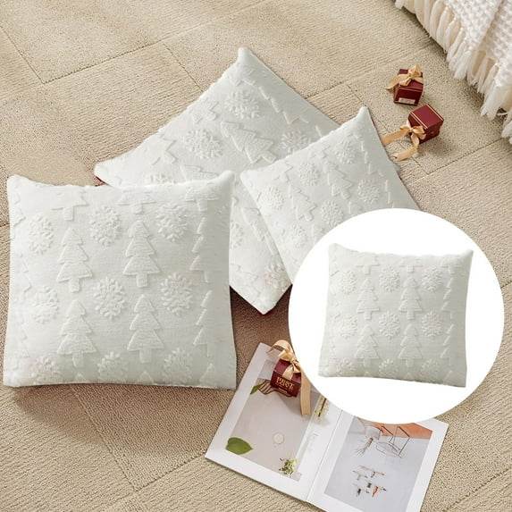 2PCS Christmas Pillow Covers 18x18 Inch Christmas Tree Snowflake Shaped Throw Pillow Covers White Soft Plush Pillow Case for Couch Sofa Holiday Winter Home Decor
