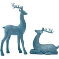 thumbnail image 1 of 2PCS Christmas Reindeer Winter Decor, Tabletop Deer Statues Decorations, Blue Flocked Resin Reindeer Sculptures with Silver Glitter for Indoor Home Decor Mantle Living Room, 1 of 7