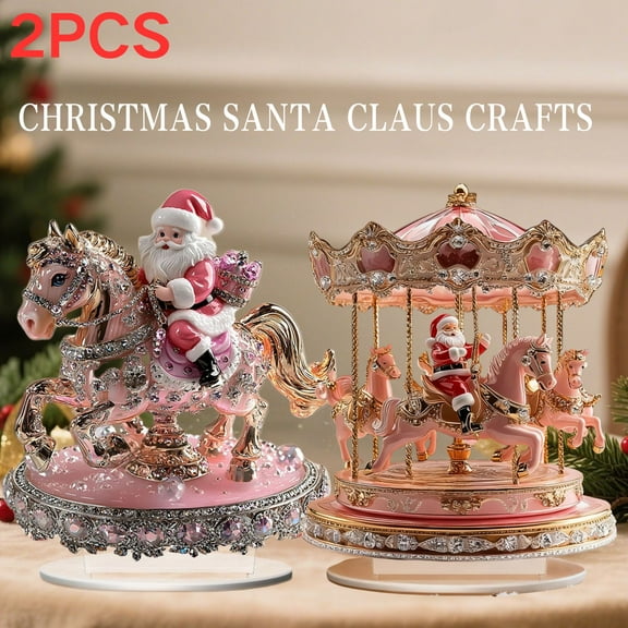 2PCS Christmas Santa Claus Ornament Holiday Figurines Statue Cute Tabletop Decor 2D Festive Christmas Acrylic Decoration Xmas Gifts