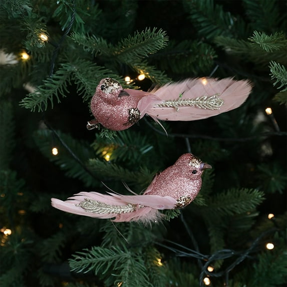 2PCS Christmas Tree Birds, Colorful Feather Faux Bird Ornaments, Clip-On Branch Decor for Indoor or Outdoor Holiday Scenes