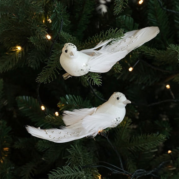2PCS Christmas Tree Birds, Colorful Feather Faux Bird Ornaments, Clip-On Branch Decor for Indoor or Outdoor Holiday Scenes