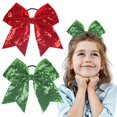 2PCS Christmas Valentine's Day Glitter Sequins Cheer Ponytail Hair Bows