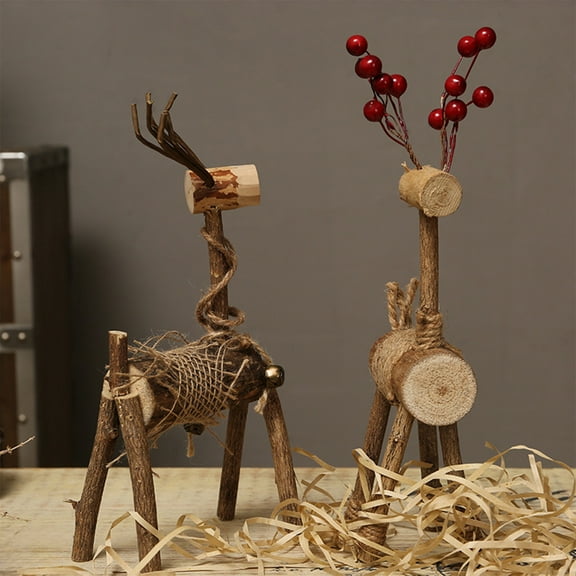 2PCS Christmas Wooden Elk Decor,Art Rustic Home Elk Statues Deer Manual Crafts Creative Elk Silhouette and Figurine Wall Table Shelf Desktop,Elk Decoration Gift 12IN&11IN