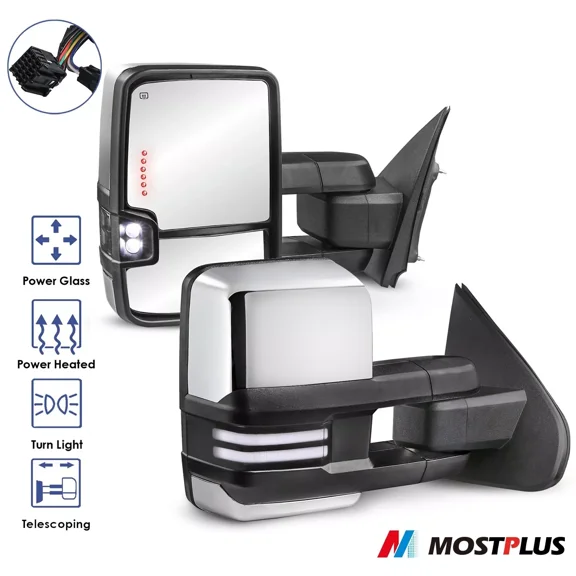 MOSTPLUS Pair Chrome Power Heated Signal Tow Mirrors for 2014-2018 Chevy Silverado GMC Sierra 1500