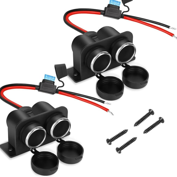 2PCS Cigarette Lighter Socket with Blade Fuse, 12V Lighter Power Outlet Replacement, Waterproof Plug