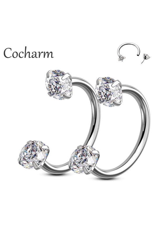 2PCS Circular Barbells Piercing 20G 316L Stainless Steel Zircon Septum Ring Horseshoe Double Crystal Nose Rings Hoops Eyebrow Helix Daith Lip Ear Piercing Jewelry
