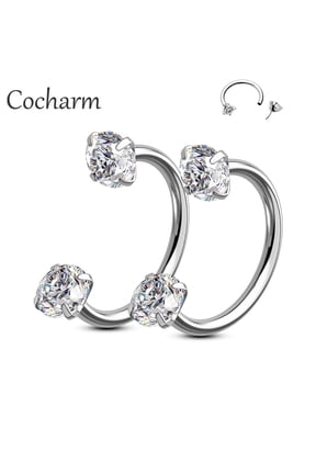 2PCS Circular Barbells Piercing 20G 316L Stainless Steel Zircon Septum Ring Horseshoe Double Crystal Nose Rings Hoops Eyebrow Helix Daith Lip Ear Piercing Jewelry