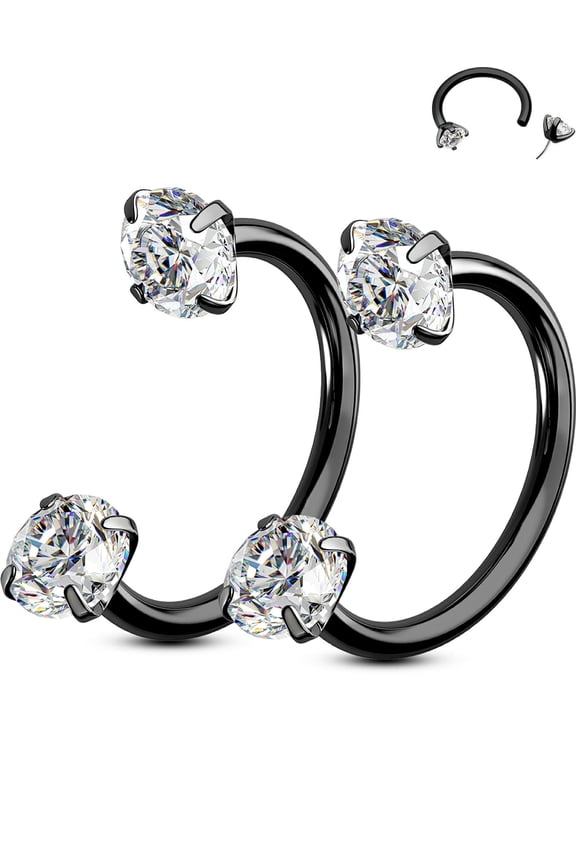2PCS Circular Barbells Piercing 20G 316L Stainless Steel Zircon Septum Ring Horseshoe Double Crystal Nose Rings Hoops Eyebrow Helix Daith Lip Ear Piercing Jewelry
