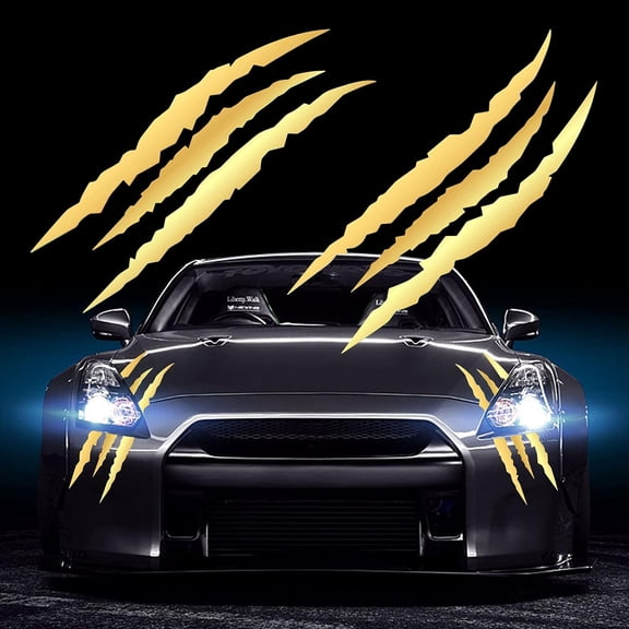 2PCS Claw Mark Car Decak, Car Headlight Decal/15.8 Inch, Monster Claw Scratch Stripe Stickers for Dodge Challenger/Charger, Holographic Silver