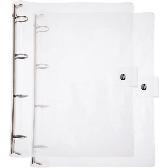 2PCS Clear A4 Notebook Binder PVC Plastic Binder Covers 4 Rings Loose Leaf Binder 12.4x10.4x1.18inch Planner Binder Round Ring Clear Binder Cover Protector Snap Clear DIY