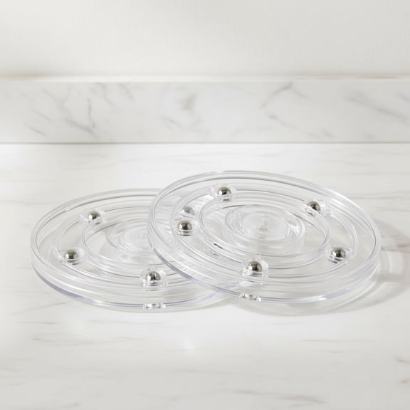 2PCS Clear Acrylic Cookie Decorating Turntable Lazy Susan Rotating Cookie Spinner Organizer Bearings, Round Swivel Plate Turn Tables for Spice Rack, Table, Cake, Kitchen Pantry