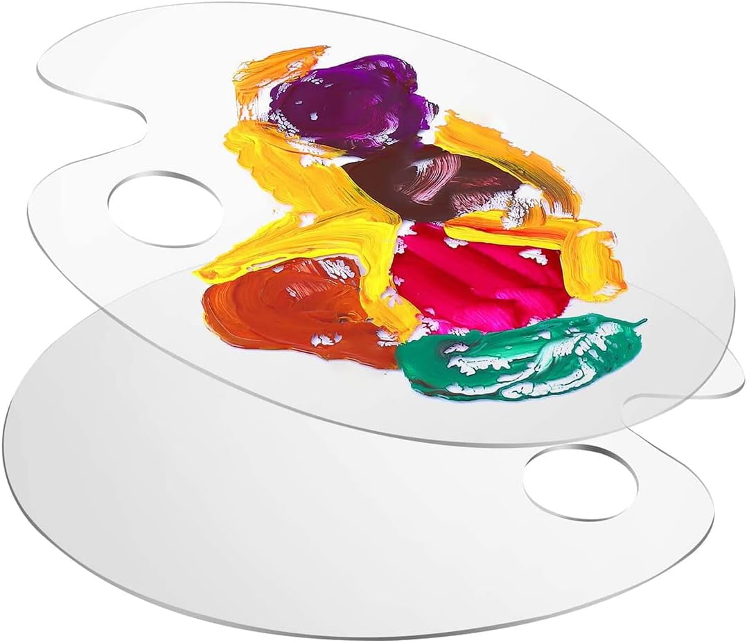 2PCS Clear Acrylic Paint Palette, Clear Oval Non-Stick Oil Paint Palette for Watercolor,Oil Painting, Art Paint Tray with Thumb Hole and Protective film for DIY Art Craft Painting (30 x 20 cm)
