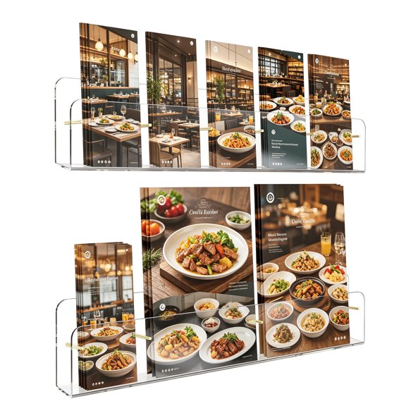 2PCS Clear Acrylic Wall Mount Brochure Magazine Holder, 22 Inch Rounded Edge Display Rack with Adjustable Magnetic Brass Bolts