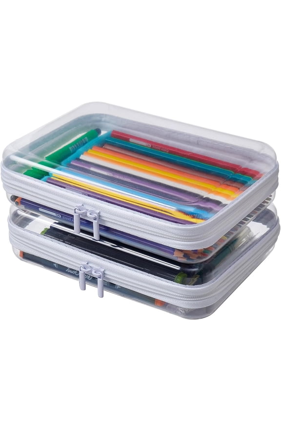 2PCS Clear Hard Shell Zipper Case,Portable Cosmetic Bag with Zipper, Diaper Bag Organizing Pouches, Toy Storage Organizer Bins,Hard Plastic Case, Christmas Storage Bins