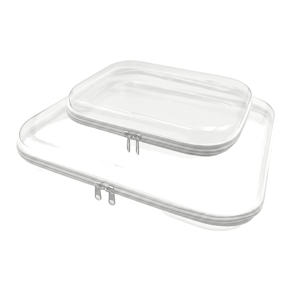 2PCS Clear Hard Shell Zipper Case, Portable Hard Plastic Travel Organizer Box, Durable Clear Zipper Pouches Hard Shell for Vacation, Bathroom & Home Storage