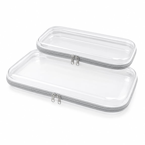 2PCS Clear Hard Shell Zipper Case, Portable Hard Plastic Travel Organizer Box, Durable Clear Zipper Pouches Hard Shell for Vacation, Bathroom & Home Storage