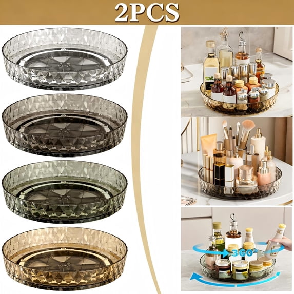 2PCS Clear Lazy Susan Pantry Organizers and Storage, Turntable Organizer, Rotating Storage Rack for for Kitchen, Pantry, Cabinet, Dining Table, Fridge, Countertop, Vanity, Food Storage