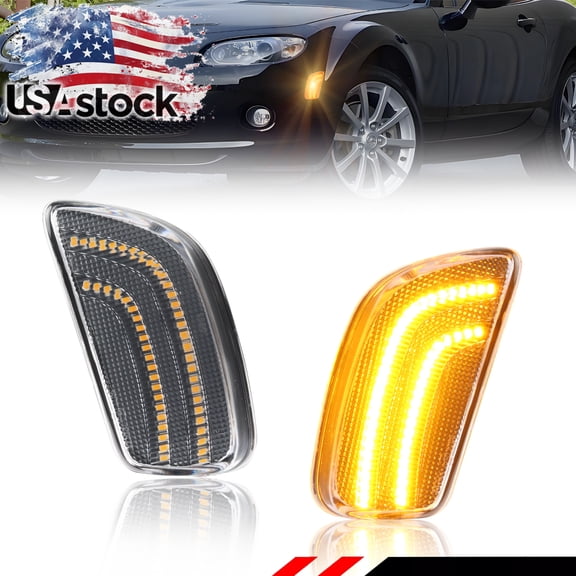 2PCS Clear Lens Front Bumper Parking Light Side Marker Light Turn Signal Light Turn Warning Light with Amber Full LED For 2006 2007 2008 MAZDA MX-5 MIATA