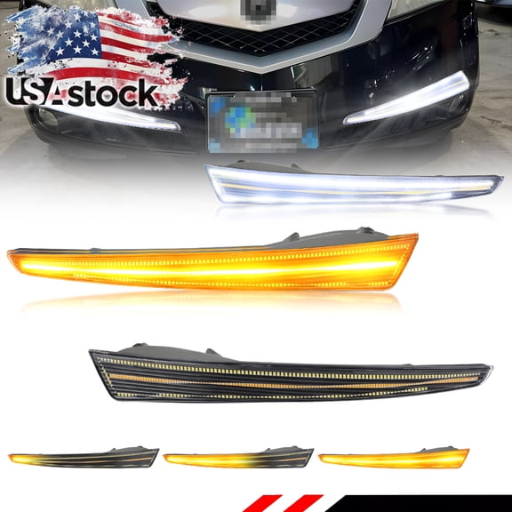 2PCS Clear Lens Front Bumper Parking Light Turn Signal Light Turn Warning Light DRL Daytime Running Light with Dynamic Amber/White LED For 2009 2010 2011 Acura TL