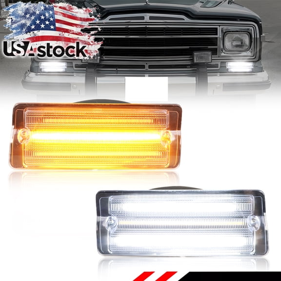 2PCS Clear Lens Front Bumper Parking Light Turn Signal Light Turn Warning Light DRL Light Daytime Running Light With Amber/White LED For 1976-1991 Jeep Cherokee/Wagoneer/Grand Wagoneer/J10/J20/SJ