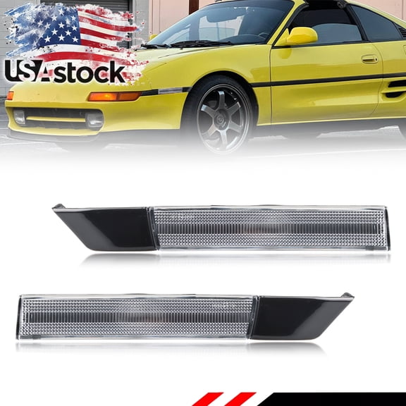 2PCS Clear Lens Front Bumper Turn Signal Lights Side Marker Lights Turn Warning Lights Housings For 1991-1995 Toyota MR-2 SW20 2nd Gen All Models No Bulb/Socket