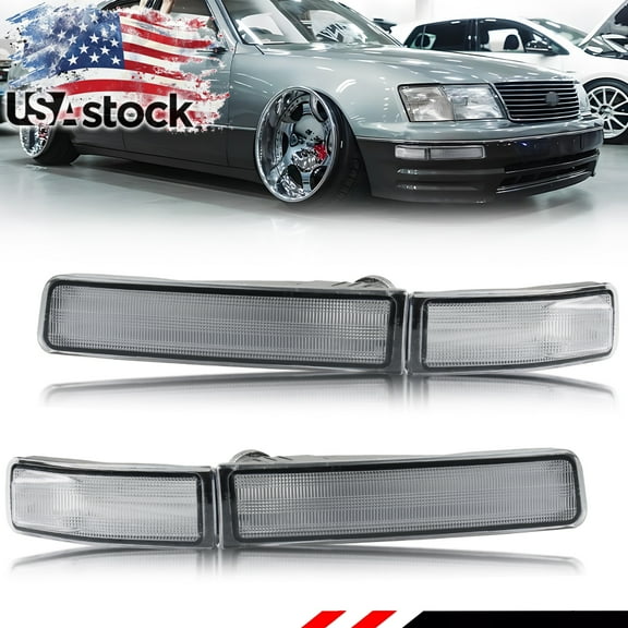 2PCS Clear Lens Front Bumper Turn Signal Lights Side Marker Lights Turn Warning Lights Parking Light Housings For 1995 1996 1997 Lexus LS400 No bulb/Socket