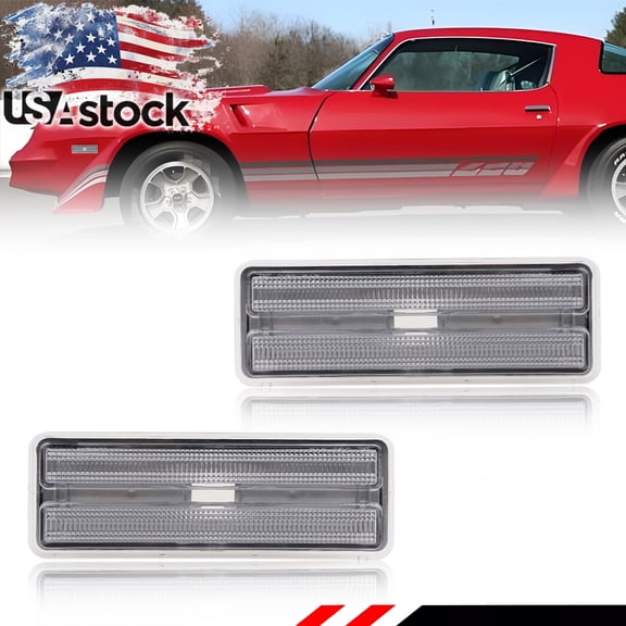 2PCS Clear Lens Front Bumper Turn Signal Lights Side Marker Lights Turn Warning Lights Reflector Lights Fender Light Housings For 1978 1979 1980 1981 Chevrolet Camaro Z28 No Bulb/Socket Included