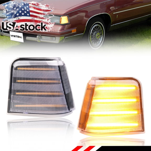 2PCS Clear Lens Front Corner Light Parking Light Fender Light Side Marker Light Turn Signal Light Turn Warning Light With Amber LED For 1987 1988 Oldsmobile Cutlass Supreme Calais 442 GT-350