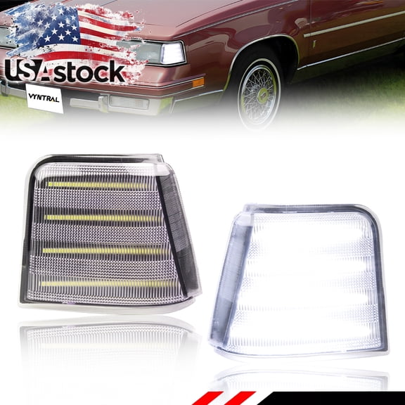2PCS Clear Lens Front Corner Light Parking Light Fender Light Side Marker Light Turn Signal Light Turn Warning Light With White LED For 1987 1988 Oldsmobile Cutlass Supreme Calais 442 GT-350